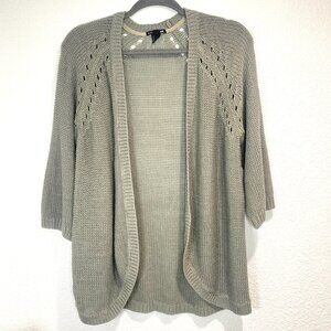 H&M Basic, Open-front knit cardigan with 3/4 sleeves, Large, Grey/Heather